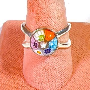 Artisan Murano Venetian Ring, Millefiori ITALY 925 Silver SZ 6.5